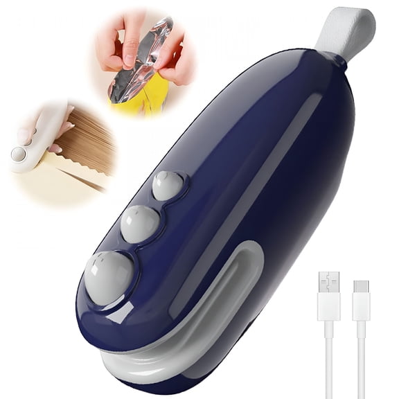 EXLEAF 2026 New Mini Bag Sealer with Cutter,2 in 1 Chip Bag Sealer,Rechargeable Bag Sealer Heat Seal,Portable Resealer Machine for Plastic Bags Food Storage Snacks Freshness (Navy)