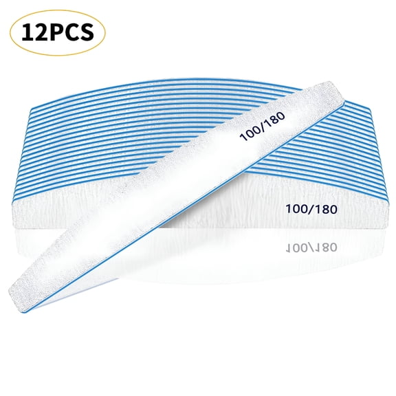 EXLEAF 2026 New Nail Files 100/180 Grit Nail File 12 Pcs Emery Boards for Poly Extension Gel Acrylic Nails, Double Side Washable Manicure Pedicure Tools