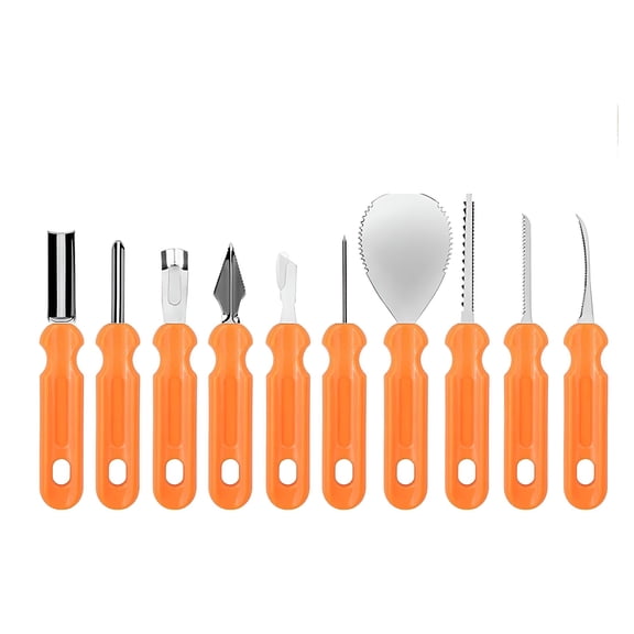EXLEAF 2026 New Orange Handle Stainless Steel Halloween Pumpkin Carving Kit-10 Pcs Sculpting Tools for Jack-O'-Lantern Decor | Perfect for Family Halloween Fun&Reusable Craft Set