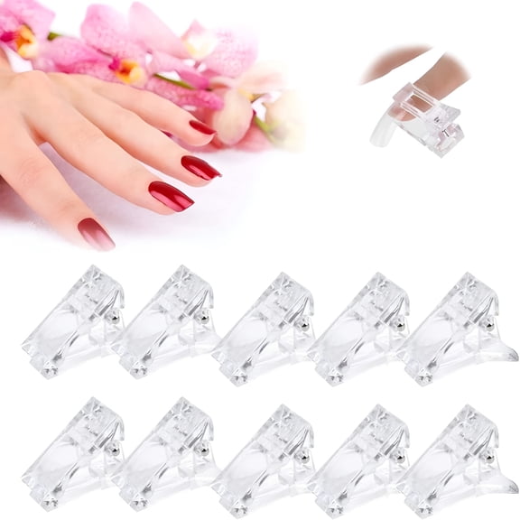 EXLEAF 2026 New Pack of 10 Transparent Nail Clips Nail Art Tool, Clear Gel, Quick Building Fingernail Diy Manicure Clip Plastic Clip for Nail Extension
