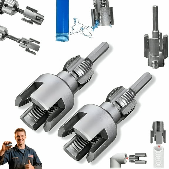 EXLEAF 2026 New Pipe Thread Cutting Tool,Integrated Internal&External Pipe Threading Tool,Water Pipe Thread Cutting Tool,1/2'' 3/4'' Electric Drill Compatible Pvc Pipe Threader Kit