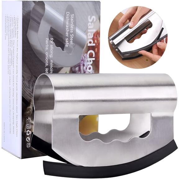 EXLEAF 2026 New Salad Chopper with Double Blade Protective Covers and Cut Finger Protection Tool,Stainless Steel,Mincing Knife for Safer Salad Cutting