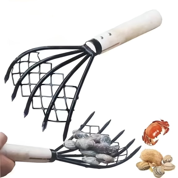 EXLEAF 2026 New Seafood Rake with Mesh Net 10.24In High Rake Clamming Rake 5 Tine Beach Rake Clamming Equipment for Clam Digging Clam Rake Digging Seafood Rake
