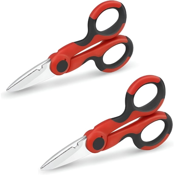 EXLEAF 2026 New Serrated Stainless Steel Electrician Scissors,Soft Grip Wire Cutter Set - 2 Pieces for Electrical Work, Wiring, Cable Cutting, Craft Projects, Diy, Red & Black