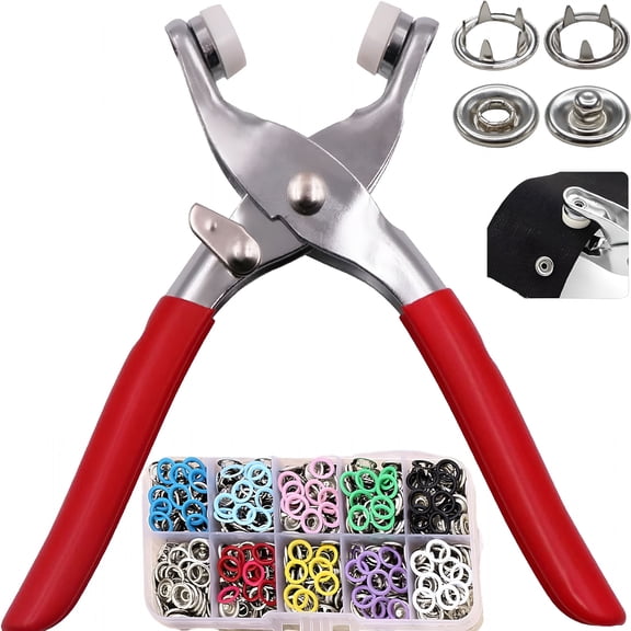 EXLEAF 2026 New Sewing Kit with 100Pcs Metal Buttons Manual Pliers Tool Included,Stainless Steel No-Sew Installation Set for Diy Crafts,Clothing Repairs Button Tool Set(Red)