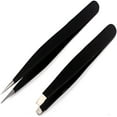 thumbnail image 1 of EXLEAF 2026 New Slant & Pointed Tweezers Set with Pouch, 2-Pack, Stainless Steel, Best for High Precision Daily Beauty Routines, Eyebrows, Ingrown Facial & Nose Hair, Splinters & Ticks (Black), 1 of 2