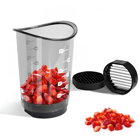 EXLEAF 2026 New Slicer Cup Strawberry Slicer Egg Slicer 2-In-1 Fruit &Vegetable Dicer Cutter,Compact Vegetable Chopper,Quick Manual Fruit Chopping Processor Kitchen Gadget with Slicing&Dicing Blades
