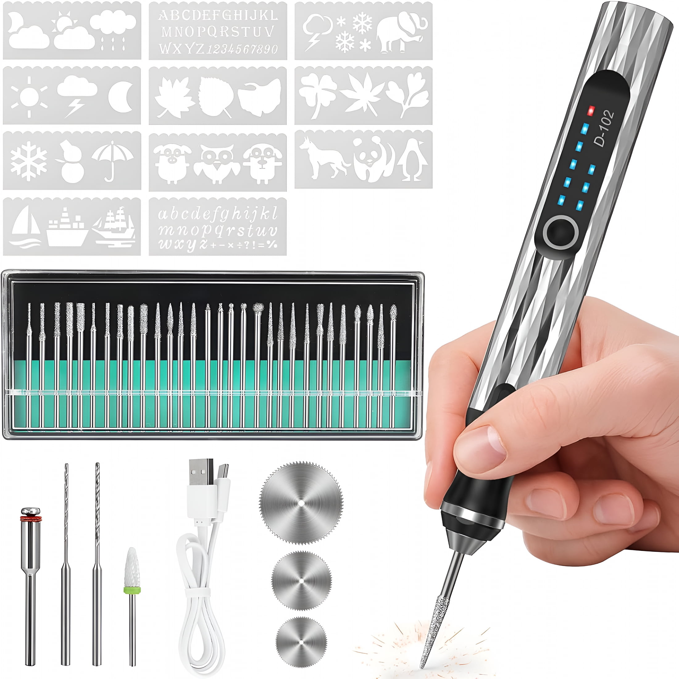 EXLEAF 2026 New Upgraded Electric Engraving Pen with 37 Bits&3-Speed Adjust,Usb Rechargeable,Rotary Tool for 50+ Surfaces-Professional&Beginner Friendly,Portable for Diy Crafts,Personalization&Gifts