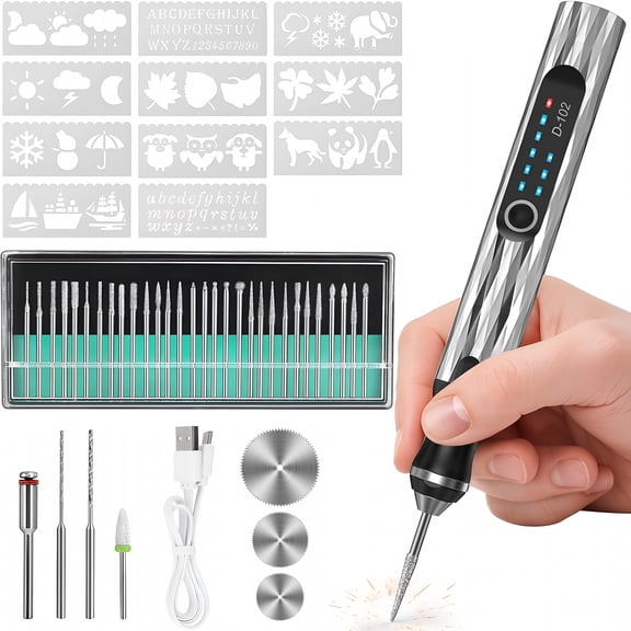 EXLEAF 2026 New Upgraded Electric Engraving Pen with 37 Bits&3-Speed Adjust,Usb Rechargeable,Rotary Tool for 50+ Surfaces-Professional&Beginner Friendly,Portable for Diy Crafts,Personalization&Gifts
