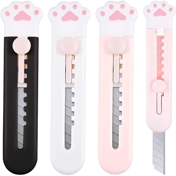 EXLEAF 2026 New Utility Retractable Knives Cartoon Cat Lovely Paw Box Cutters Pointed Cute Cardboard Cutter Razor Knife Smooth Mechanism Cutter Utility Knife for Office Packages Opener Home