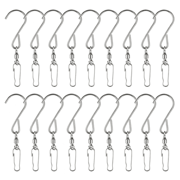 EXLEAF 20Pcs Swivel Hooks for Hanging Wind Spinners Stainless Steel Swivel Hook Clips for Wind Chimes Bird Feeder Crystal Twisters 360 Degree Rotating Wind Spinner Hooks Party Supply(Silver)