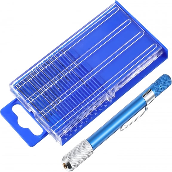 EXLEAF 21 PCS Metric Mini Micro Drill Bit Set,Carburetor Jet Drill Bits Pin Vise Set Numbered 61-80 Mini Jeweler's Chuck Vice Hss Twist Drills Bits with Mini-Pin Vise & Plastic Case for Jewelry DIY