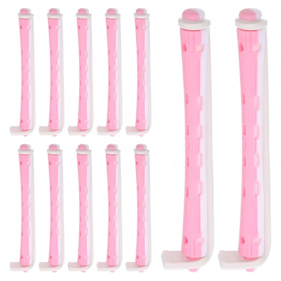 EXLEAF 24 Pcs Flexible Hair Perm Rods for Long and Short Hair, Plastic Salon Curling Kit for DIY Wavy Styling, Pink