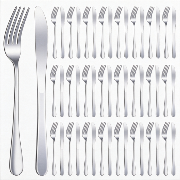 EXLEAF 24 Pcs Stainless Steel Silverware Dinner Fork and Knife Set Flatware Forks Silver Tableware Cutlery Set Bulk for Kitchen Restaurant Home (8.1X 1 Inch, 8 X 0.8 Inch)