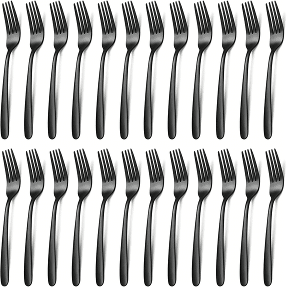 EXLEAF 24-Piece Stainless Steel Dinner Forks Silverware - 8 Inch Silver Dinner Forks Set of 24,Forks Set,Flatware Forks for Home,Kitchen or Restaurant,Mirror Polished,Dishwasher Safe,Black