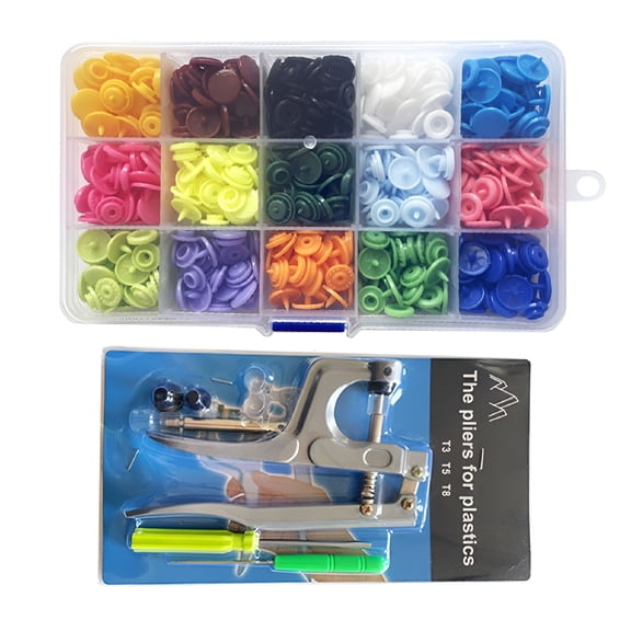 EXLEAF 240 Sets T5 Plastic Snap Buttons Kit with U-Shape Fastener Pliers, Snap Poppers Cloth Fasteners for DIY Sewing, Crafting, Garment Repair and Home Decor