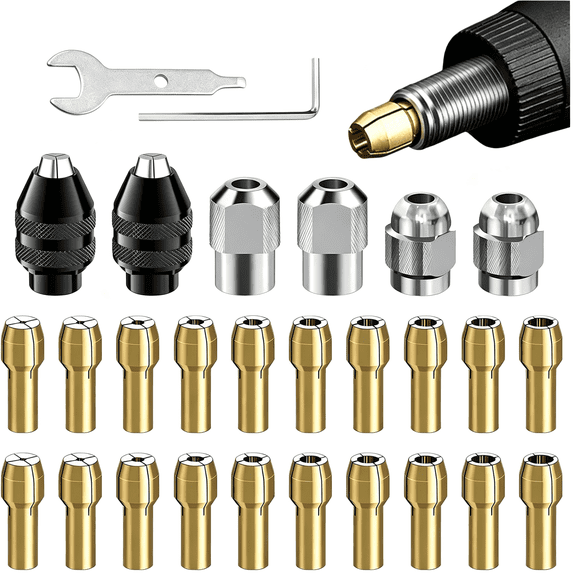 Combination Change Key EXLEAF 28Pcs/Set Drill Chuck Collet for 1/32 to 1/8