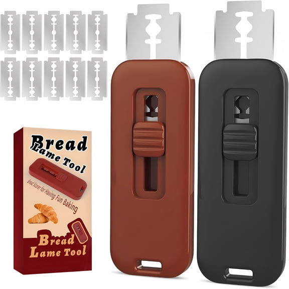 EXLEAF 2PCS Bread Lame Dough Scoring Tool,Upgraded Bread Tool,Extractable Sourdough Scoring Tool,Bread Scoring Tool with Magnetic,for Sourdough Bread Baking MakingIncludes 10 Bread Razor Blades
