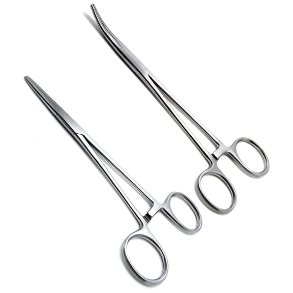 EXLEAF 2Pc 5 Inch Fishing Forceps Set - Versatile Fly Fishing Forceps with Stainless Steel,Curved & Straight Hemostats,Serrated Jaws,Locking Mechanism & Lightweight Design for Forceps Fishing