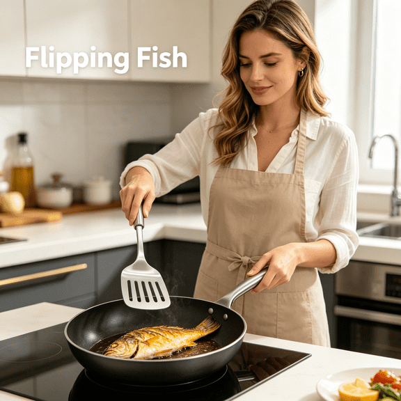 EXLEAF 2Pcs Metal Spatula Set - Stainless Steel Spatula Solid & Slotted Turner Flipper for Kitchen Use,Heat Resistant Kitchen Cooking Utensils for Flipping Fish,Eggs,Pancakes,Dishwasher Safe