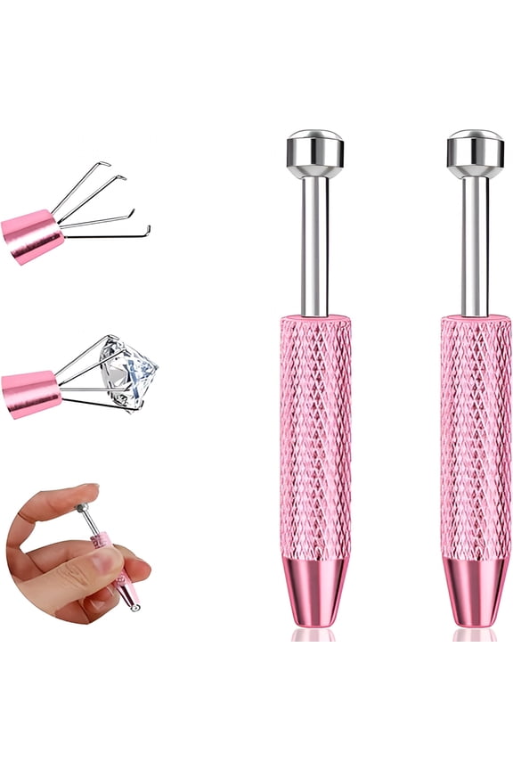 2Pcs Piercing Ball Grabber Tool for Changing Jewelry, Stainless Steel Flat Back Earring Applicator Internally Threaded Push Pin Piercing Grabber Tool, Anti Slip 4 Claw Gem Ball Grabber Tool