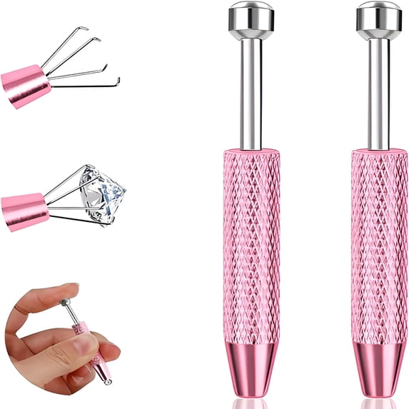 EXLEAF 2Pcs Piercing Ball Grabber Tool for Changing Jewelry, Stainless Steel Flat Back Earring Applicator Internally Threaded Push Pin Piercing Grabber Tool, Anti Slip 4 Claw Gem Ball Grabber Tool