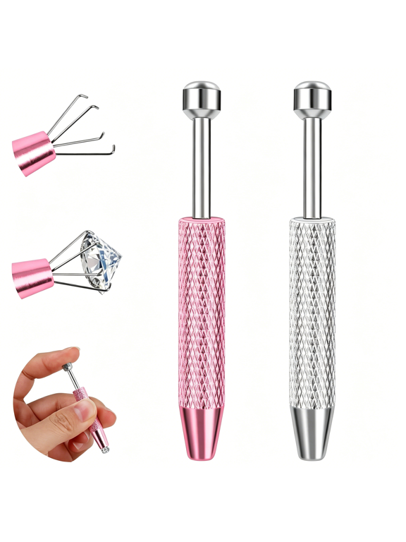2Pcs Piercing Ball Grabber Tool for Changing Jewelry,Stainless Steel Flat Back Earring Applicator Internally Threaded Push Pin Piercing Grabber Tool,Anti Slip 4 Claw Gem Ball Grabber Tool