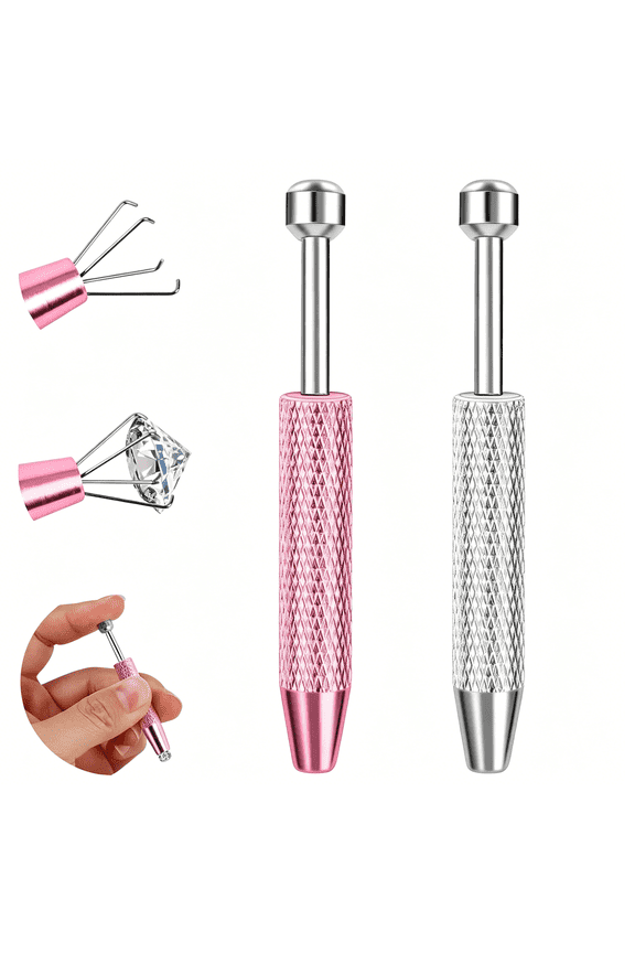 2Pcs Piercing Ball Grabber Tool for Changing Jewelry,Stainless Steel Flat Back Earring Applicator Internally Threaded Push Pin Piercing Grabber Tool,Anti Slip 4 Claw Gem Ball Grabber Tool
