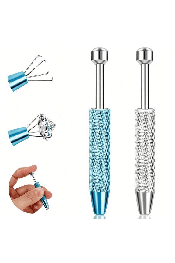 2Pcs Piercing Ball Grabber Tool for Changing Jewelry,Stainless Steel Flat Back Earring Applicator Internally Threaded Push Pin Piercing Grabber Tool,Anti Slip 4 Claw Gem Ball Grabber Tool