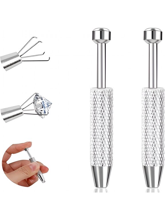 2Pcs Piercing Ball Grabber Tool for Changing Jewelry,Stainless Steel Flat Back Earring Applicator Internally Threaded Push Pin Piercing Grabber Tool,Anti Slip 4 Claw Gem Ball Grabber Tool