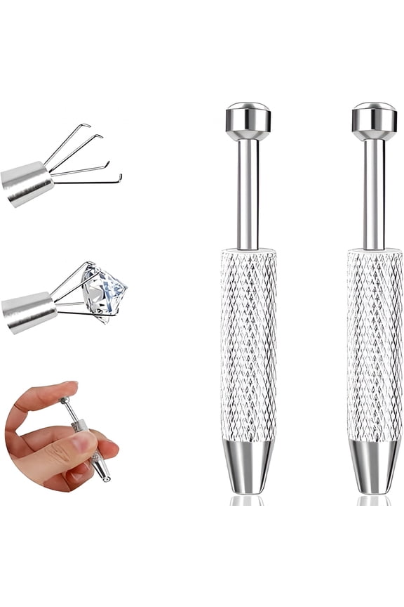 2Pcs Piercing Ball Grabber Tool for Changing Jewelry,Stainless Steel Flat Back Earring Applicator Internally Threaded Push Pin Piercing Grabber Tool,Anti Slip 4 Claw Gem Ball Grabber Tool