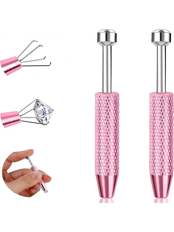 2Pcs Piercing Ball Grabber Tool for Changing Jewelry, Stainless Steel Flat Back Earring Applicator Internally Threaded Push Pin Piercing Grabber Tool, Anti Slip 4 Claw Gem Ball Grabber Tool
