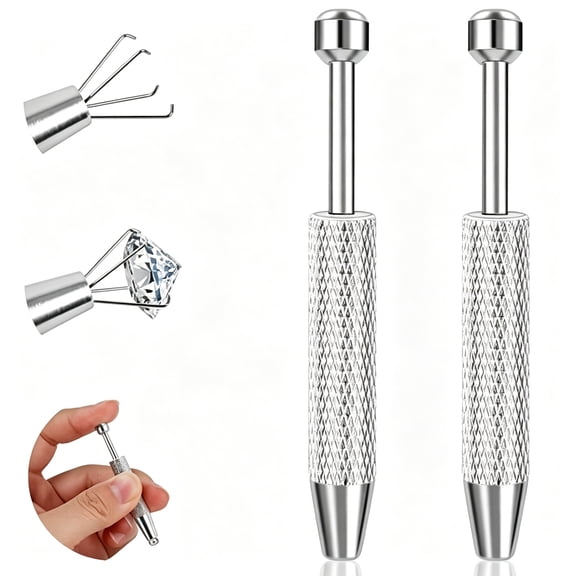 EXLEAF 2Pcs Piercing Ball Grabber Tool for Changing Jewelry,Stainless Steel Flat Back Earring Applicator Internally Threaded Push Pin Piercing Grabber Tool,Anti Slip 4 Claw Gem Ball Grabber Tool