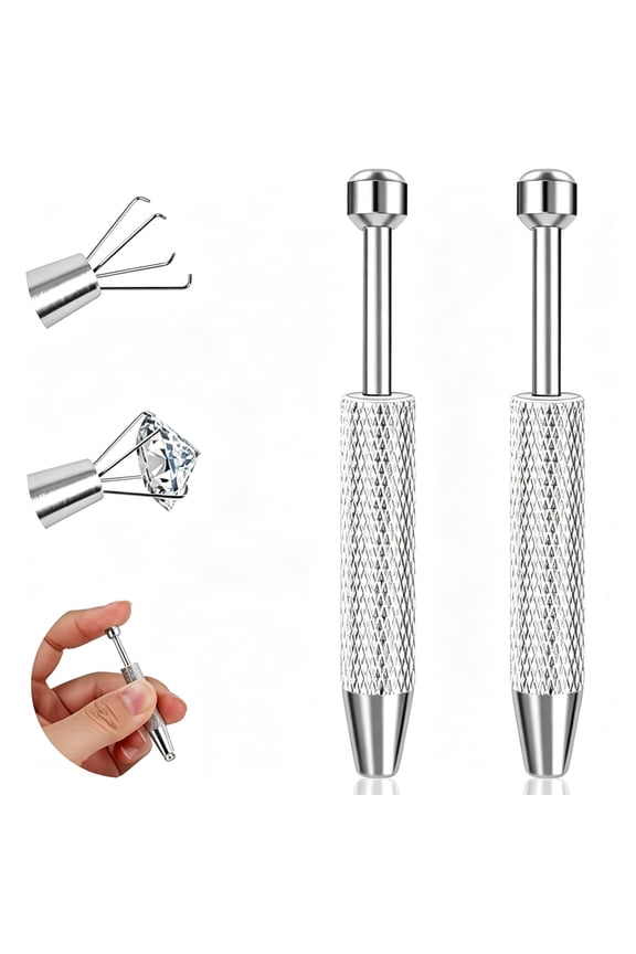 2Pcs Piercing Ball Grabber Tool for Changing Jewelry,Stainless Steel Flat Back Earring Applicator Internally Threaded Push Pin Piercing Grabber Tool,Anti Slip 4 Claw Gem Ball Grabber Tool