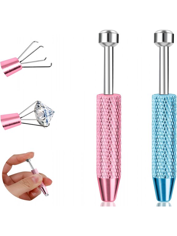 2Pcs Piercing Ball Grabber Tool for Changing Jewelry,Stainless Steel Flat Back Earring Applicator Internally Threaded Push Pin Piercing Grabber Tool,Anti Slip 4 Claw Gem Ball Grabber Tool
