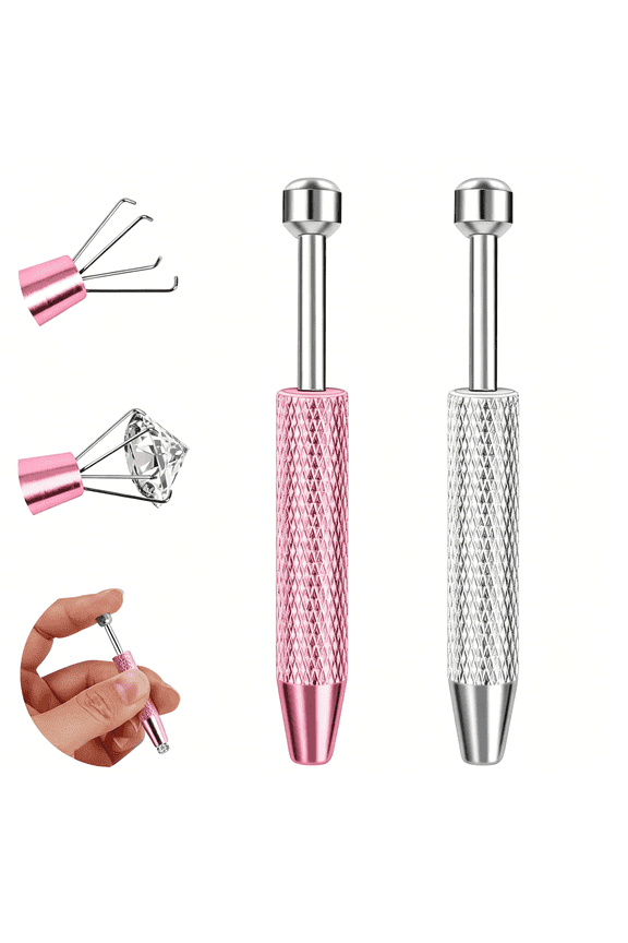 2Pcs Piercing Ball Grabber Tool for Changing Jewelry,Stainless Steel Flat Back Earring Applicator Internally Threaded Push Pin Piercing Grabber Tool,Anti Slip 4 Claw Gem Ball Grabber Tool