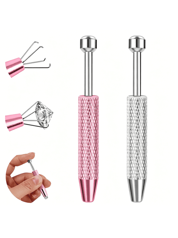 2Pcs Piercing Ball Grabber Tool for Changing Jewelry,Stainless Steel Flat Back Earring Applicator Internally Threaded Push Pin Piercing Grabber Tool,Anti Slip 4 Claw Gem Ball Grabber Tool