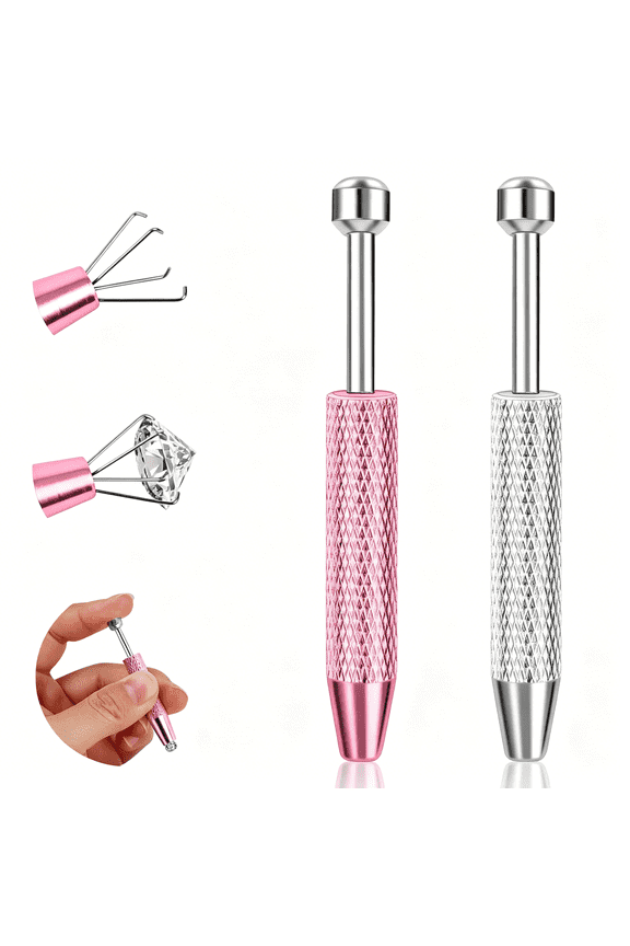 2Pcs Piercing Ball Grabber Tool for Changing Jewelry,Stianless Steel Flat Back Earring Applicator Internally Threaded Push Pin Piercing Grabber Tool,Anti Slip 4 Claw Gem Ball Grabber Tool