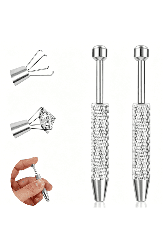 2Pcs Piercing Ball Grabber Tool for Changing Jewelry,Stianless Steel Flat Back Earring Applicator Internally Threaded Push Pin Piercing Grabber Tool,Anti Slip 4 Claw Gem Ball Grabber Tool