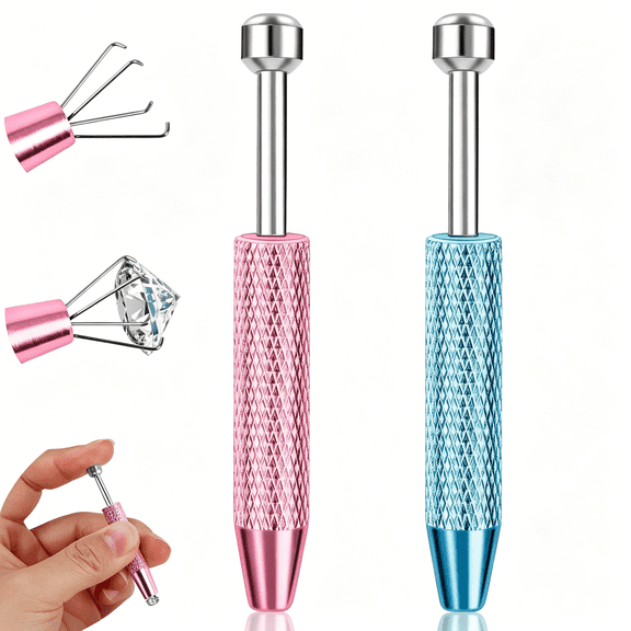 EXLEAF 2Pcs Piercing Ball Grabber Tool for Changing Jewelry,Stianless Steel Flat Back Earring Applicator Internally Threaded Push Pin Piercing Grabber Tool,Anti Slip 4 Claw Gem Ball Grabber Tool
