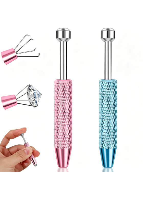 2Pcs Piercing Ball Grabber Tool for Changing Jewelry,Stianless Steel Flat Back Earring Applicator Internally Threaded Push Pin Piercing Grabber Tool,Anti Slip 4 Claw Gem Ball Grabber Tool