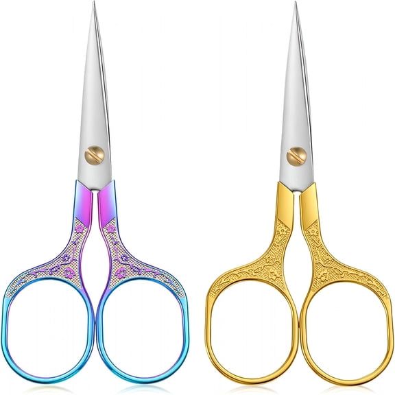 EXLEAF 2Pcs Small Sharp Scissors,Sharp Embroidery Crochet Scissors,Sewing Trimming Scissor for Needlework Arts,Yarn Fabric Scissor for Hair Cutting,Beard,Eyebrow,Nose,Facial Hair