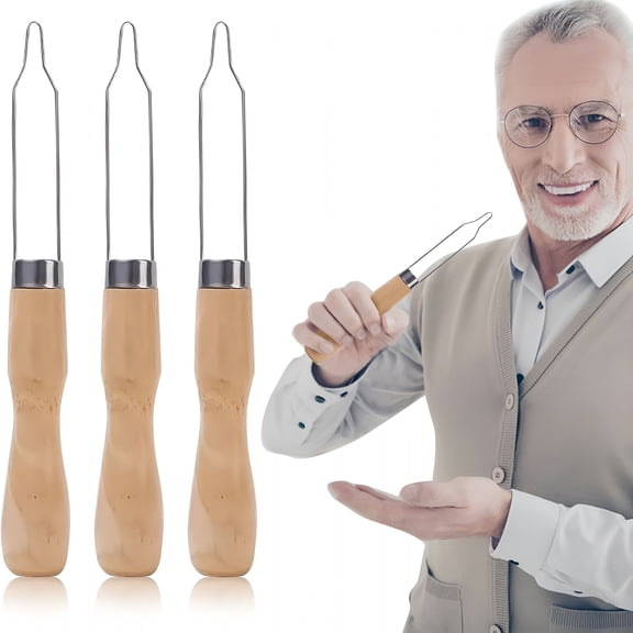 EXLEAF 3-Pack Button Hook Assist Device with Easy-Grip Wooden Handle for Shirts,Coats,Dresses - Ideal Button Aids for Arthritis & Limited Dexterity