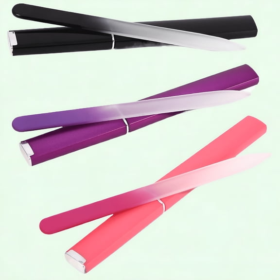 EXLEAF 3 Pack Crystal Glass Nail Files with Dual Sided Etched Surfaces,Professional Natural Nail Care Files in Protective Cases Glass Nail File with Case