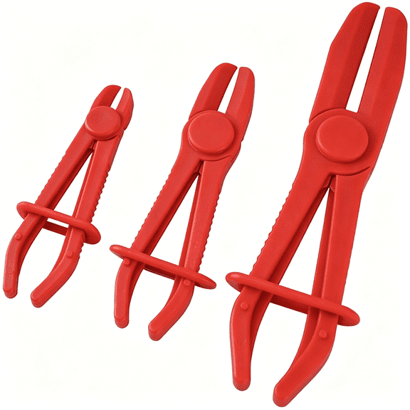 EXLEAF 3 Pack Plastic Hose Pinch Off Pliers Line Clamp Pliers Set Tool for Automotive Flexible Hoses,Gas Lines Radiator Brake Coolant and Fuel Lines (Red)