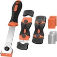 thumbnail image 1 of EXLEAF 3 Pack Razor Blade Scraper Set, Includes 30 Plastic & 30 Metal Blades, Multi-Purpose Tool for Glass, Cooktop, Sticker Removal, Paint & Gum Cleaning (Orange), 1 of 7