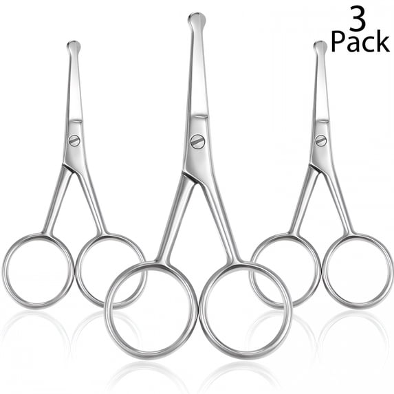 EXLEAF 3 Pieces Nose Hair Scissors Rounded Tip Facial Hair Scissors Stainless Steel Blunt Tip Scissor for Eyebrows,Nose,Moustache,Beard,Grooming