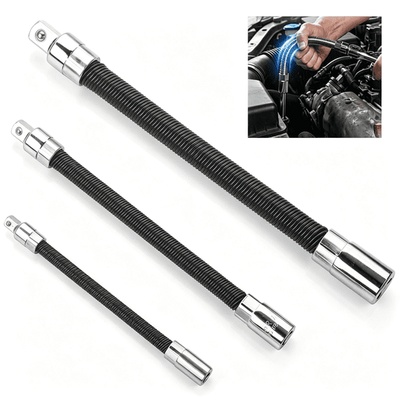 EXLEAF 3 Pcs 1/2In Flexible Socket Extension Set,Universal Torque Extender Bar for Electric Wrench,Automotive Repair Tool for Tight Spaces