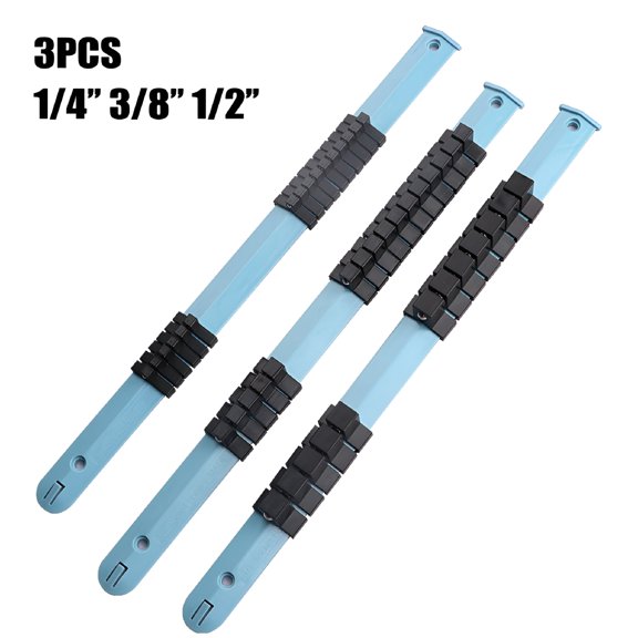EXLEAF 3 Pcs Socket Wrench Holder Plastic Socket Tray Rail Rack Storage Organizer Shelf 350Mm 1/4 Inch 3/8 Inch 1/2 Inch Accessories for Workshop