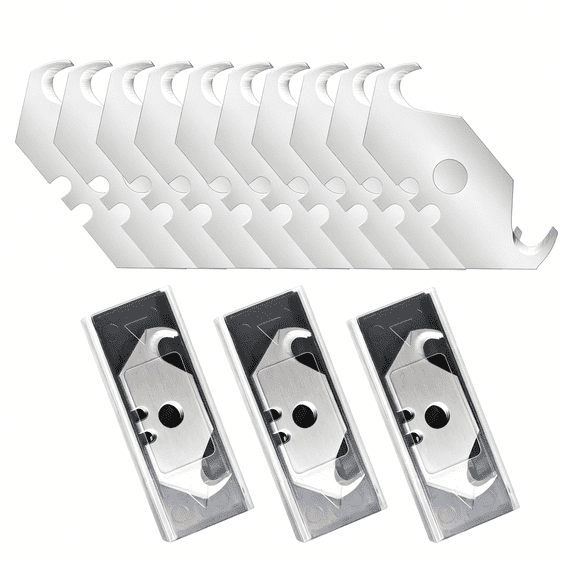 EXLEAF 30 Pack Utility Knife Hook Blades,Steel Heavy Duty Box Cutter Replacement Blades with Plastic Case,Standard Size Razor Blades for Most Standard Utility Knives